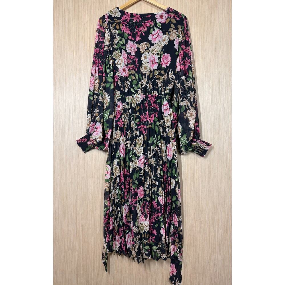 NEW Baltic Born Laurie Black Floral Midi Dress Womens 1X Pleated Lined Romantic - Picture 5 of 12